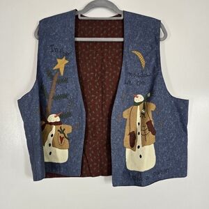 Vintage Christmas Vest Snowman Blue Red Build 90’s Women’s XL‎ Made in USA
